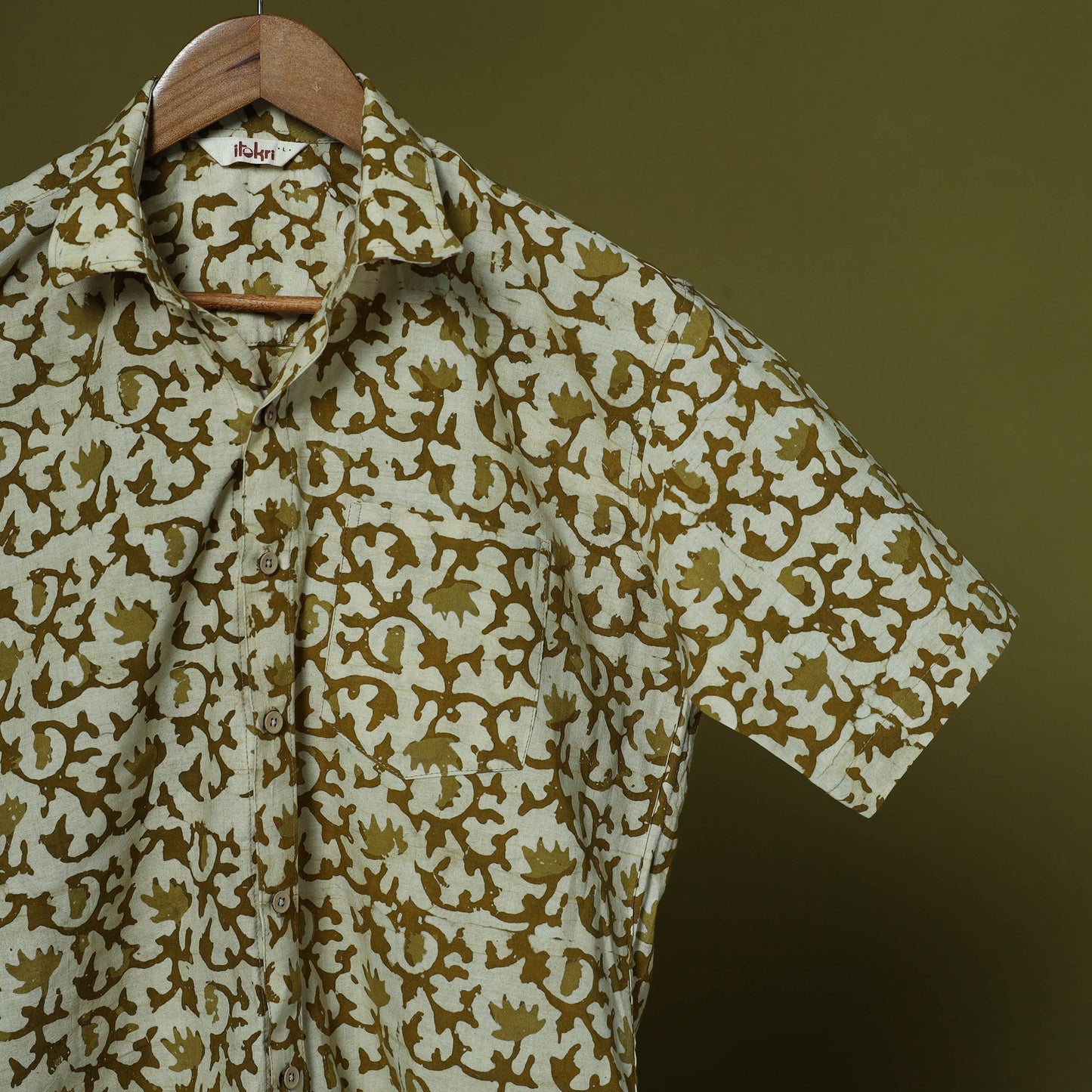 Half sleeve cotton men hand block batik print shirt 05