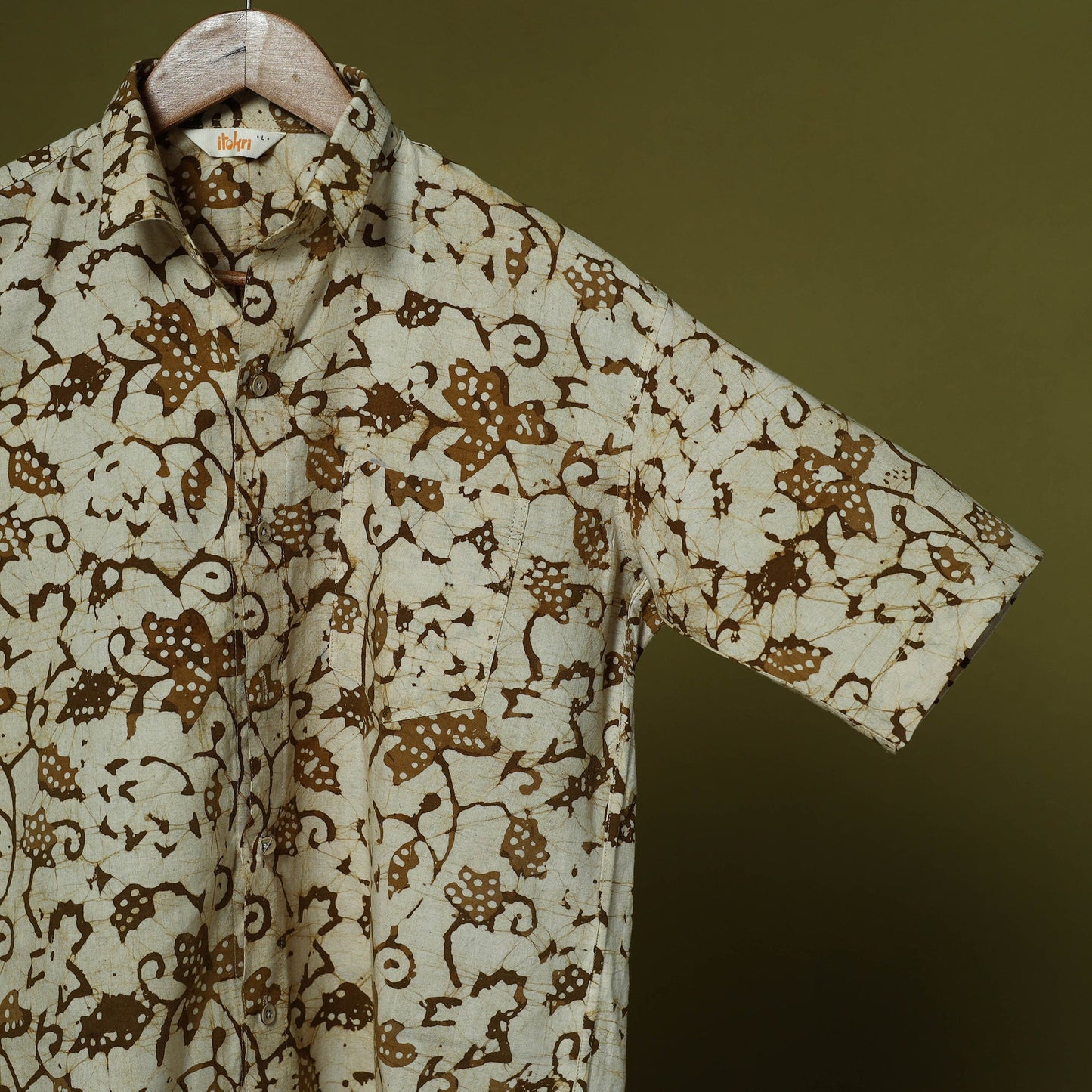 Half sleeve cotton men hand block batik print shirt 11