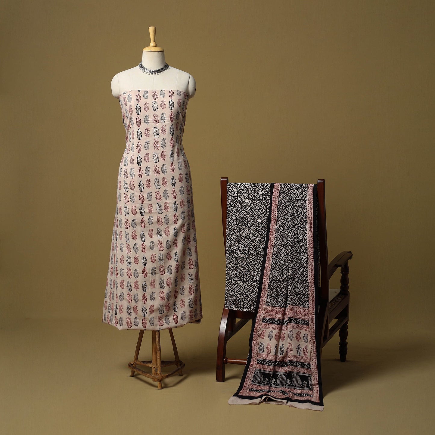 Beige - hand bagh natural dyed cotton 3pc unstitched dress