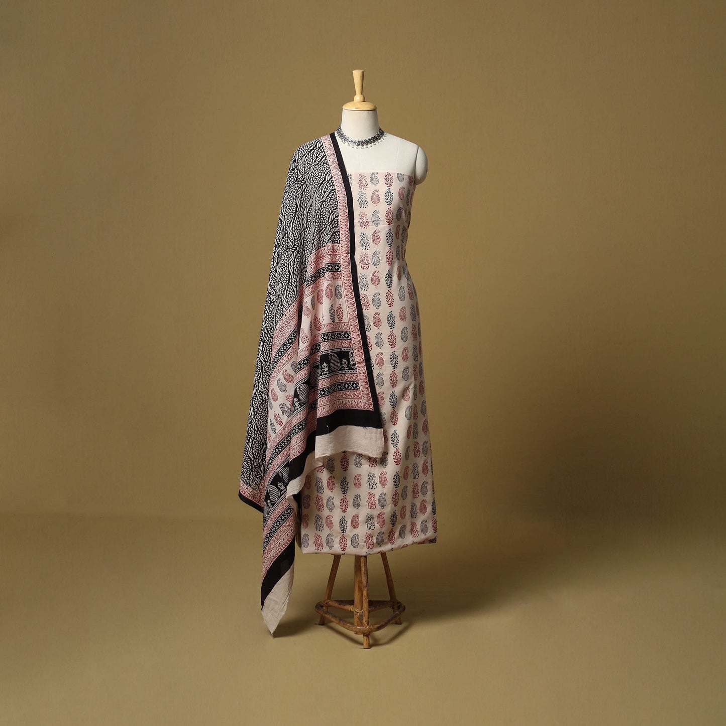 Beige - hand bagh natural dyed cotton 3pc unstitched dress