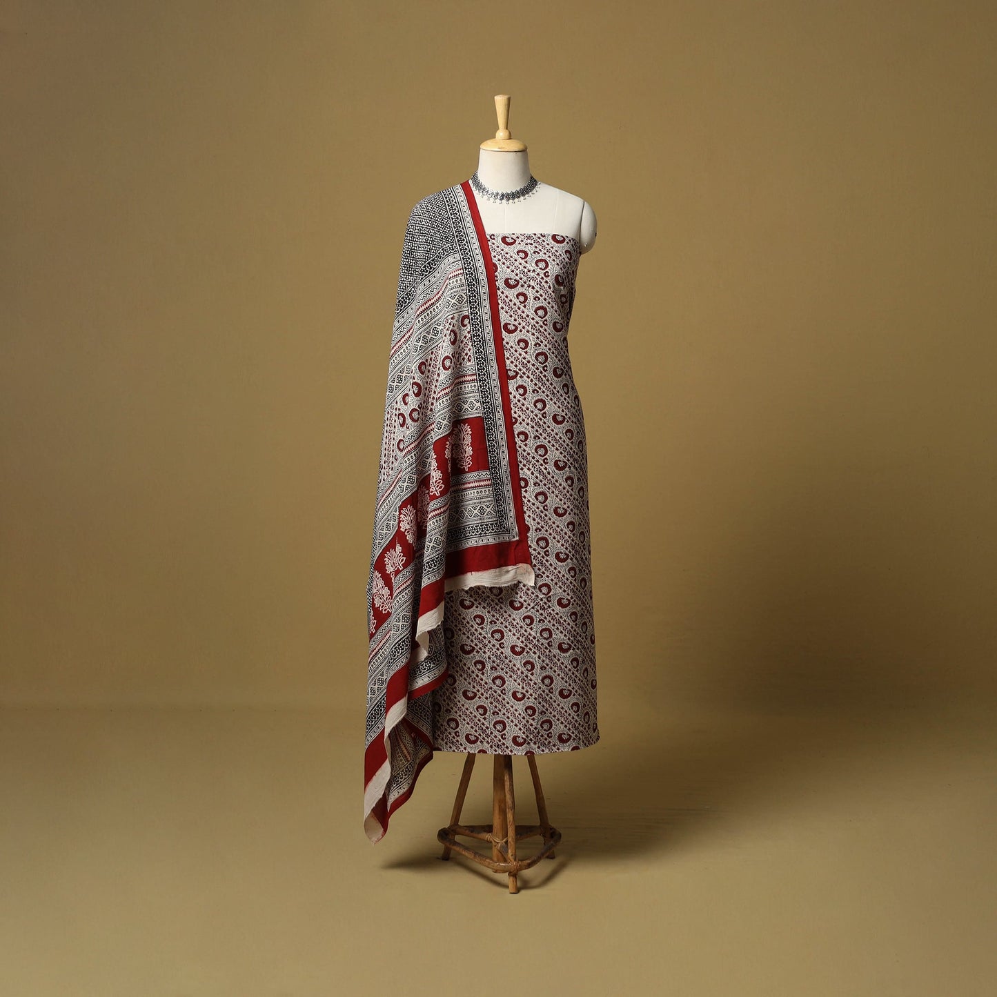 Beige - hand bagh natural dyed cotton 3pc unstitched dress