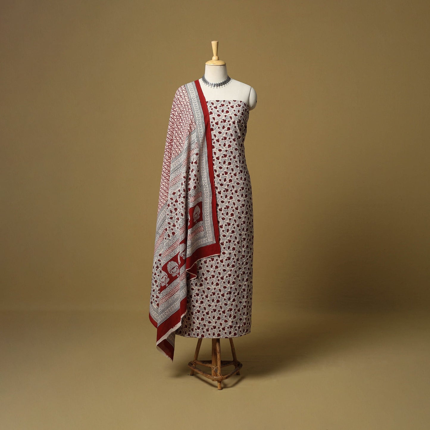 Beige - hand bagh natural dyed cotton 3pc unstitched dress