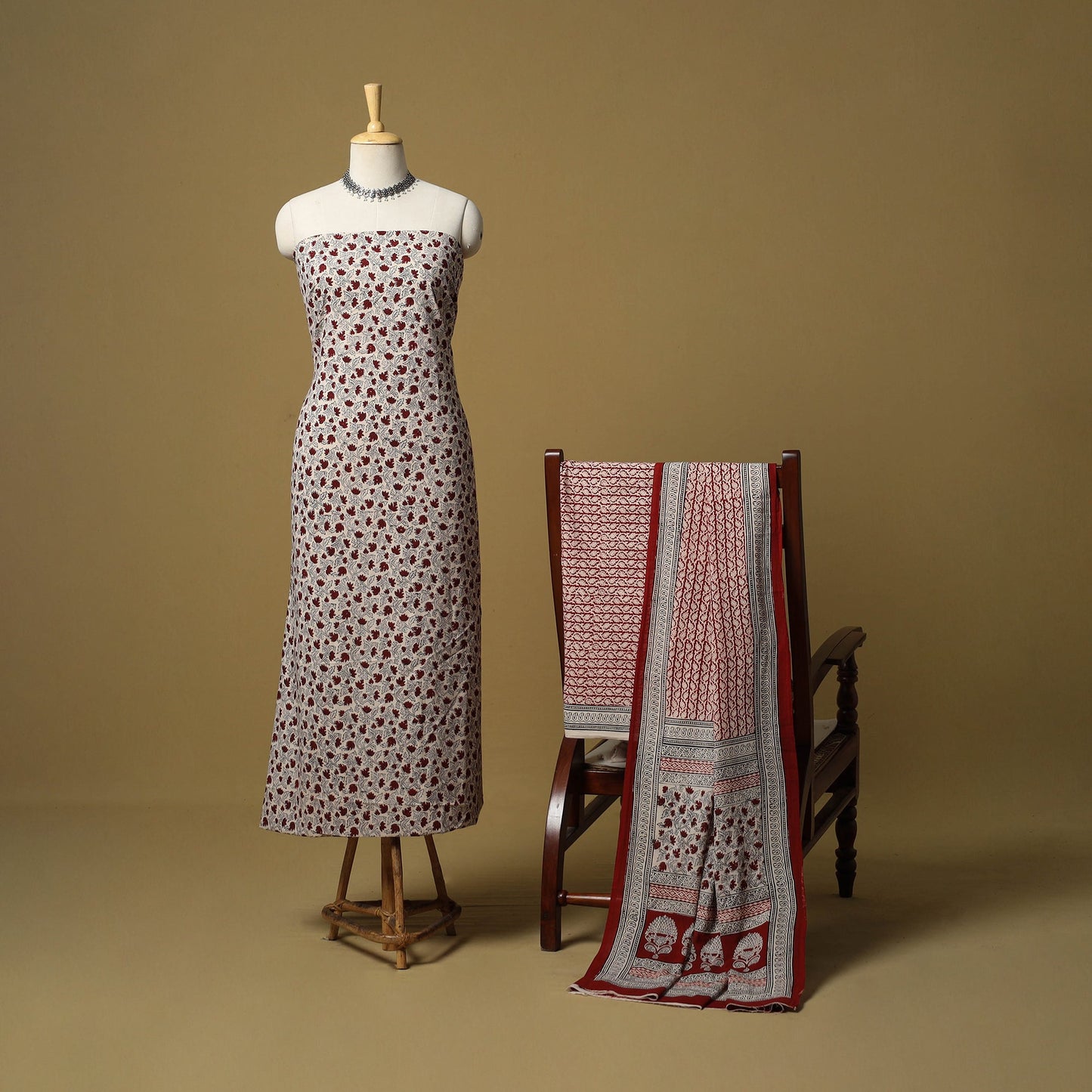 Beige - hand bagh natural dyed cotton 3pc unstitched dress