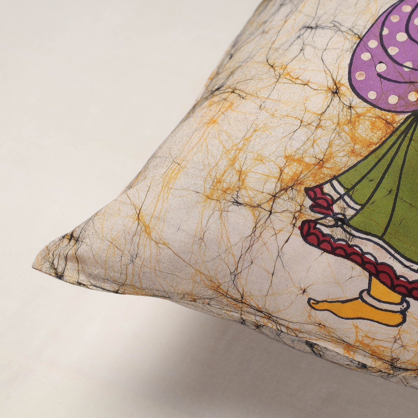 Beige Hand Batik Printed Cotton Cushion Cover