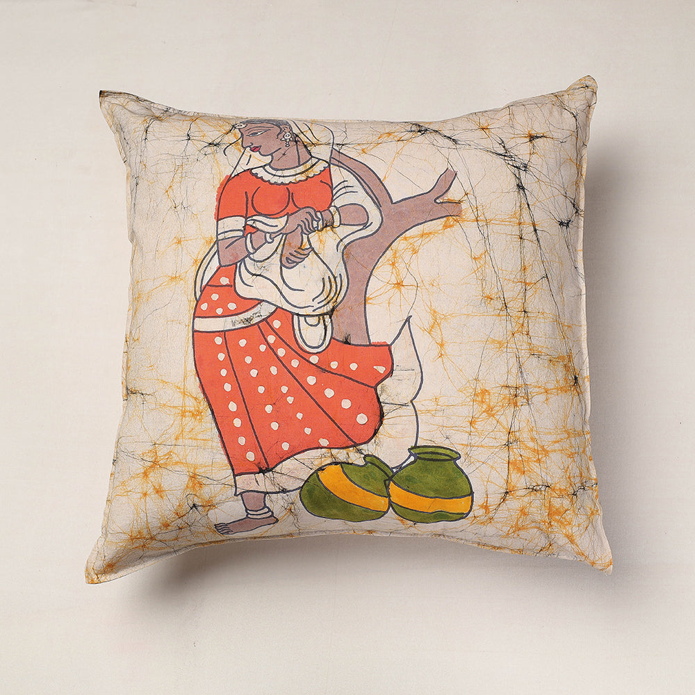  Beige Hand Batik Printed Cotton Cushion Cover