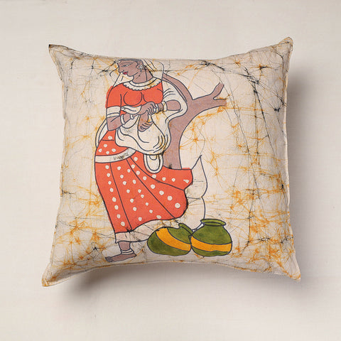  Beige Hand Batik Printed Cotton Cushion Cover