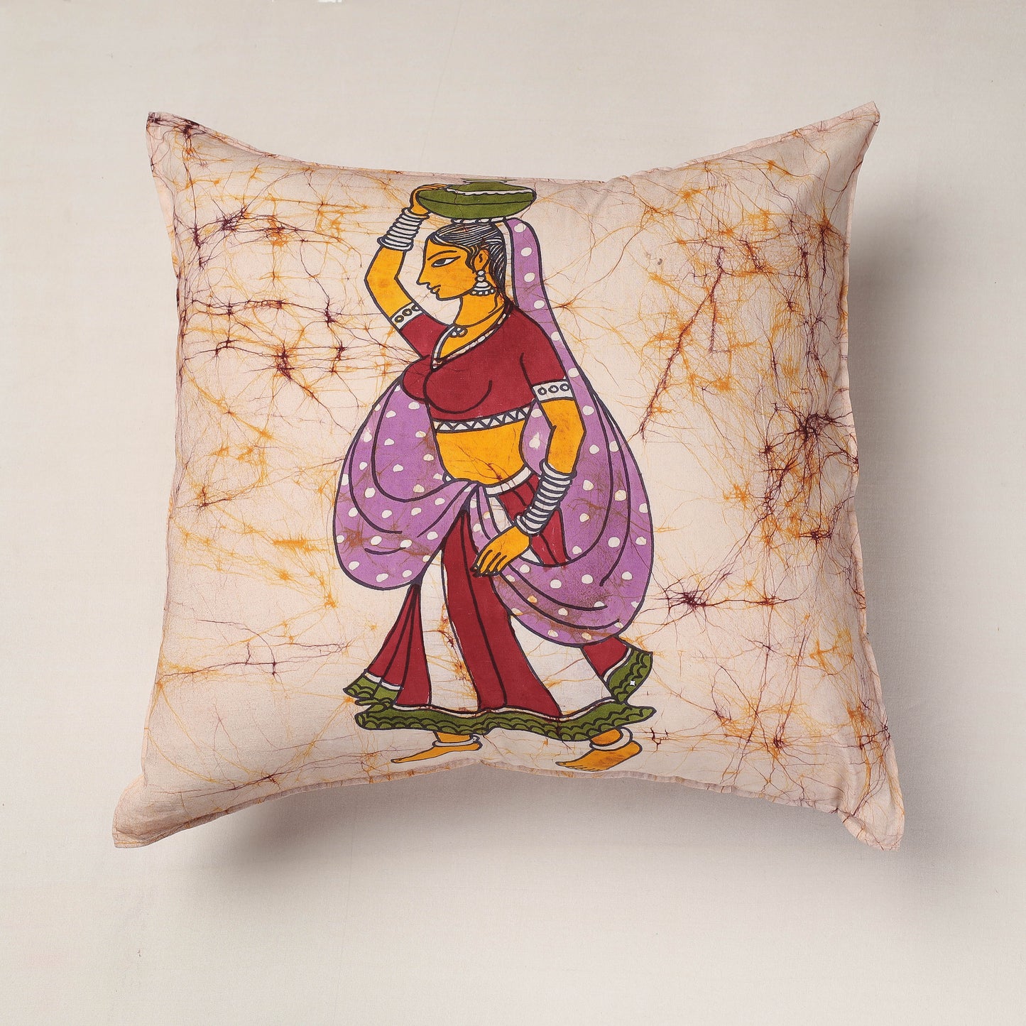 Buy Beige Hand Batik Printed Cotton Cushion Cover Online