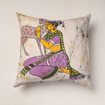  Beige Hand Batik Printed Cotton Cushion Cover