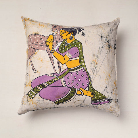  Beige Hand Batik Printed Cotton Cushion Cover