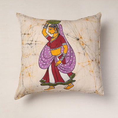  Beige Hand Batik Printed Cotton Cushion Cover
