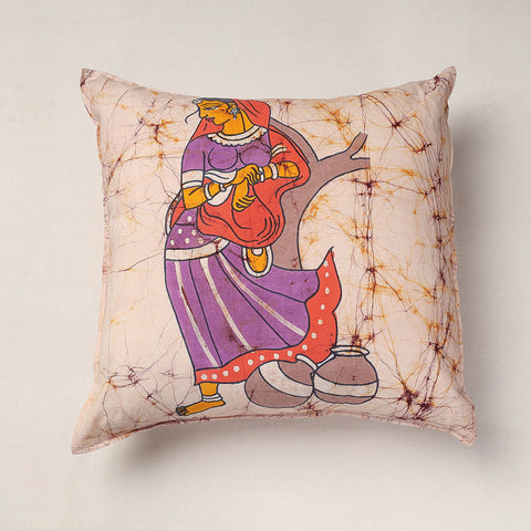  Beige Hand Batik Printed Cotton Cushion Cover