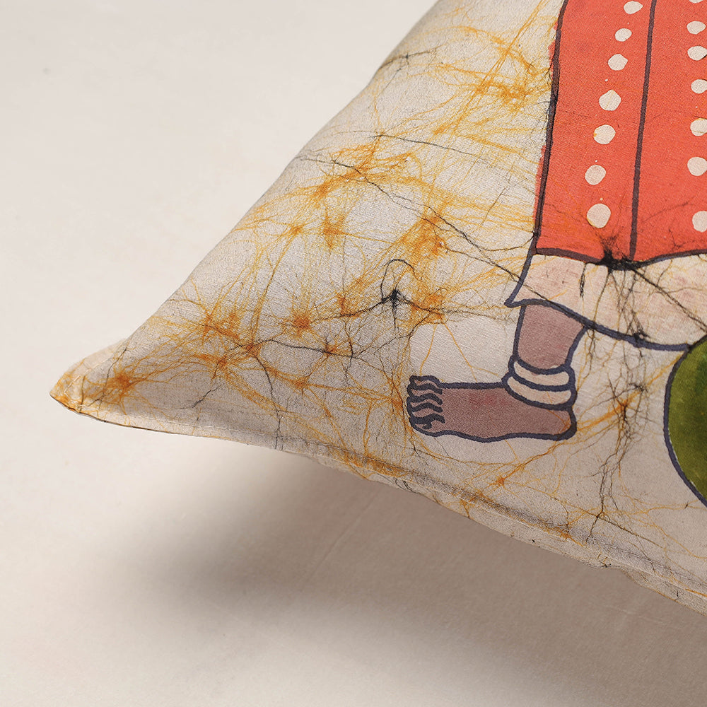  Beige Hand Batik Printed Cotton Cushion Cover