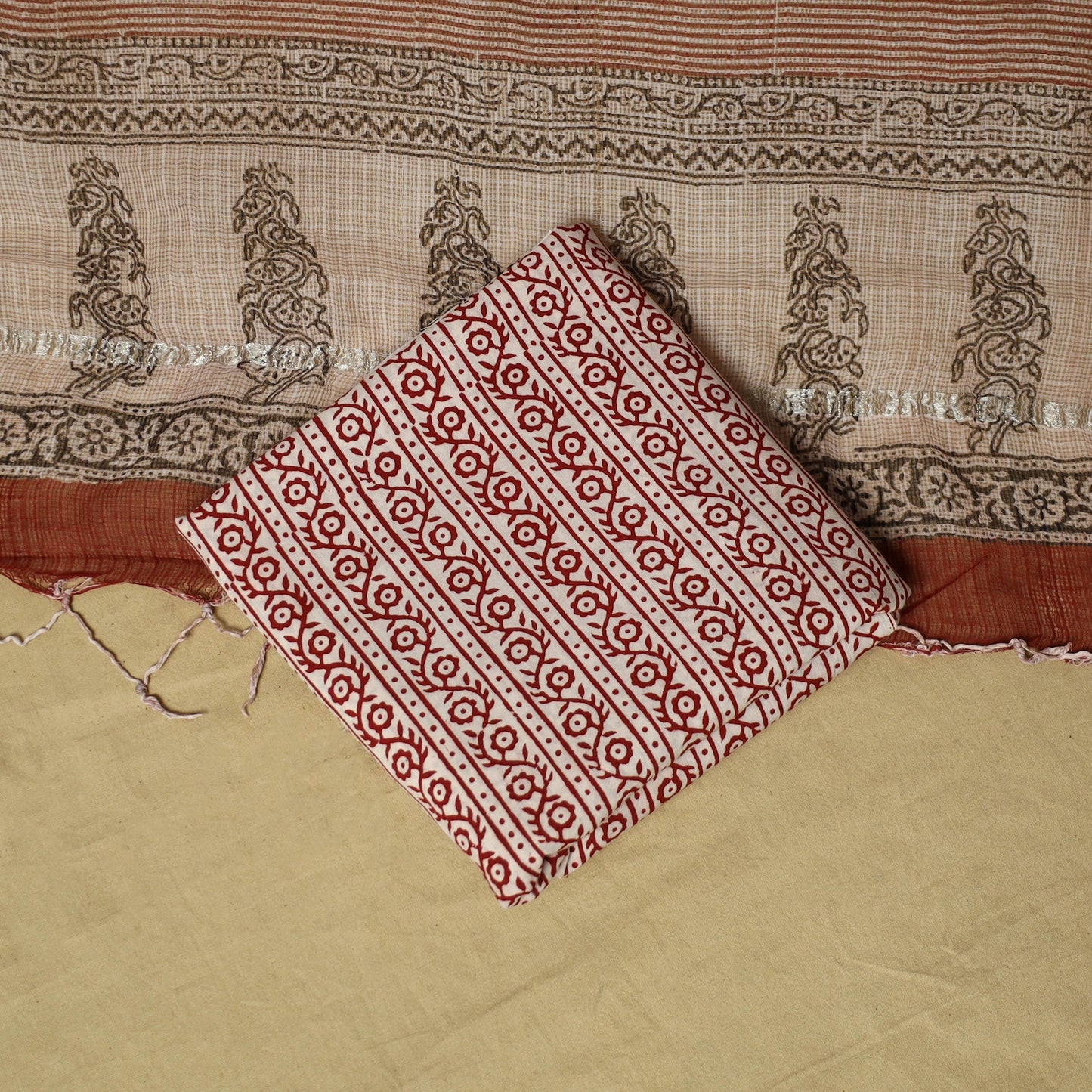 Hand block bagh print cotton 3pc unstitched dress material