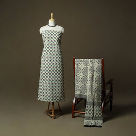 Hand block bagru print cotton 3pc unstitched dress material
