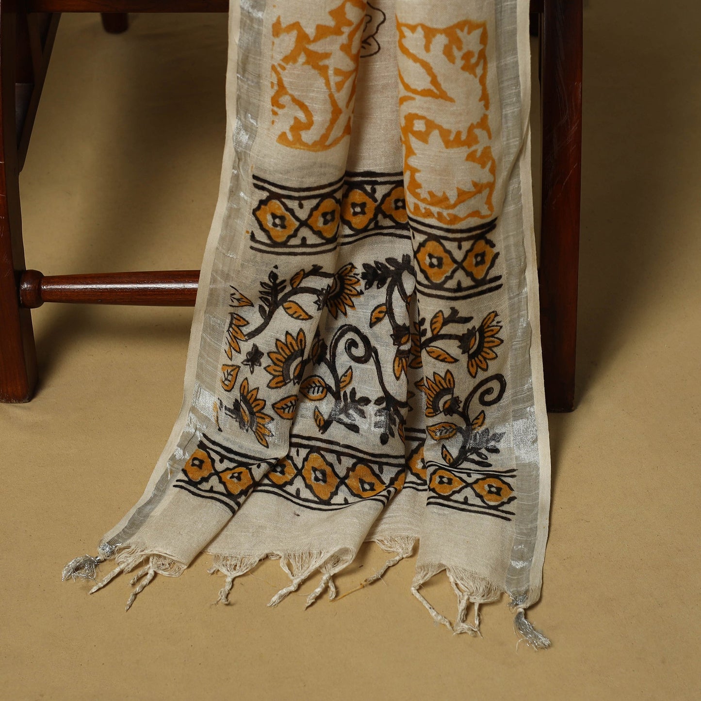Hand bagru linen 3pc unstitched dress material 12