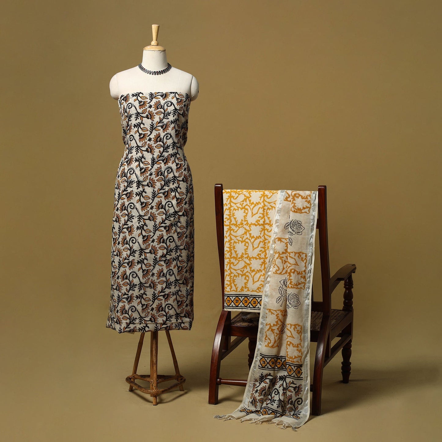 Hand bagru linen 3pc unstitched dress material 12