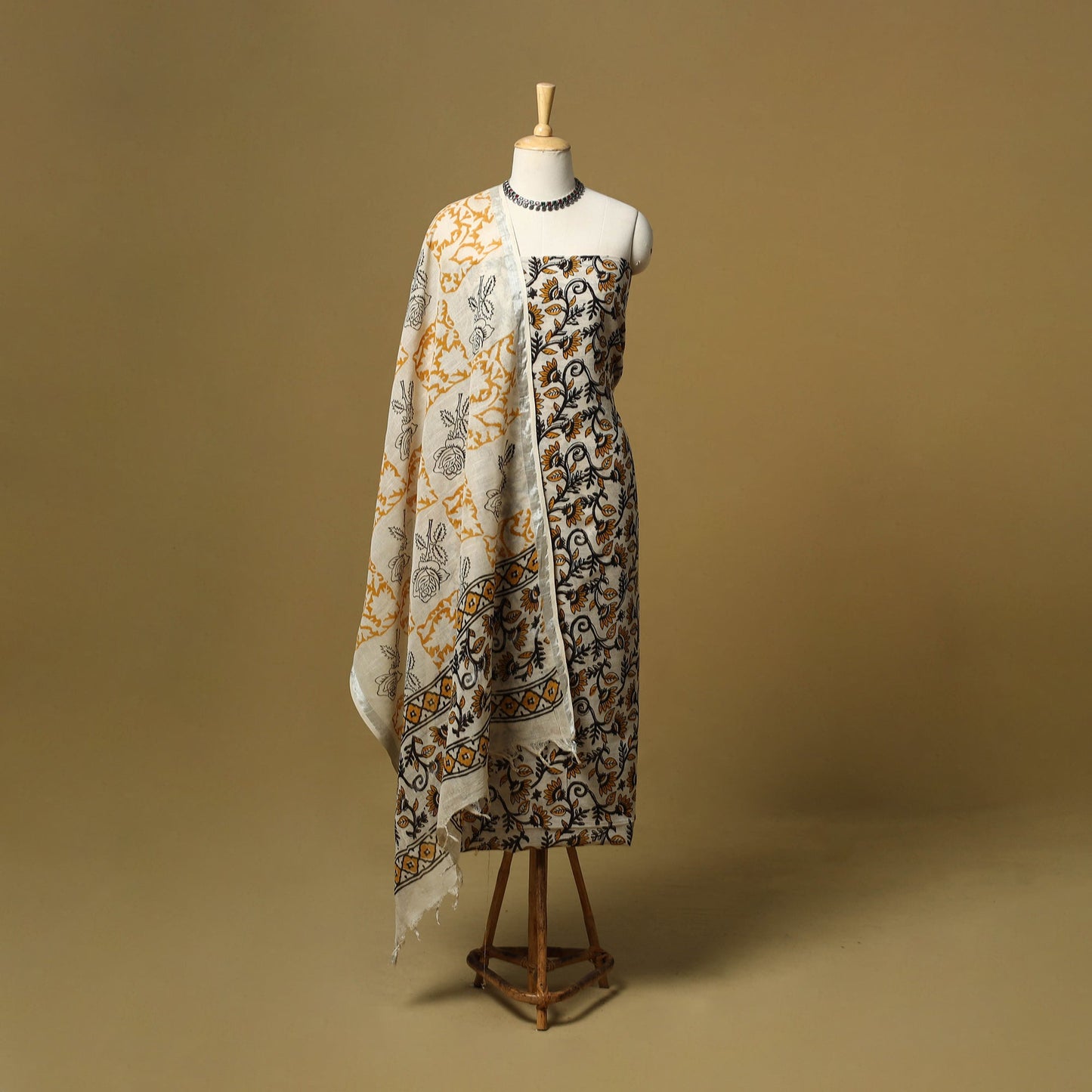 Hand bagru linen 3pc unstitched dress material 12