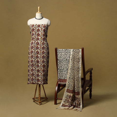 Hand bagru linen 3pc unstitched dress material 17