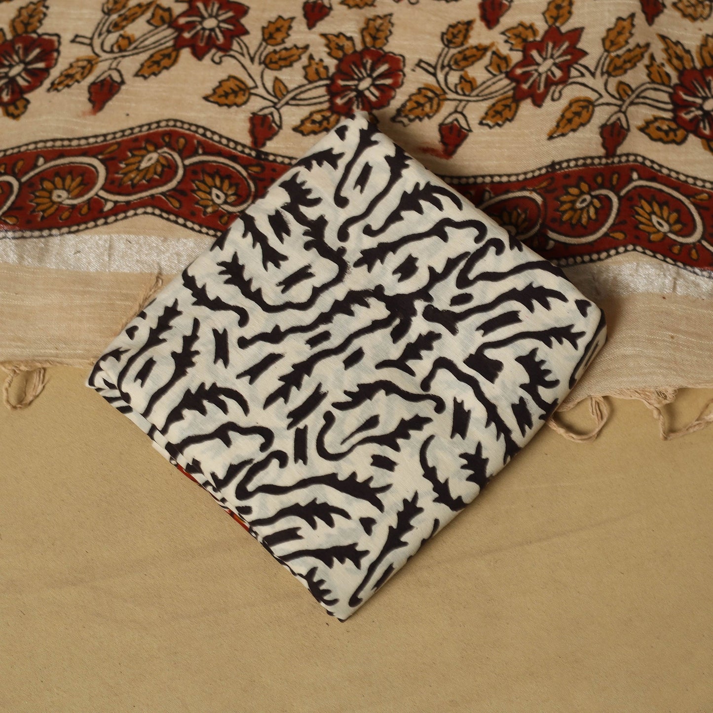 Hand bagru linen 3pc unstitched dress material 17