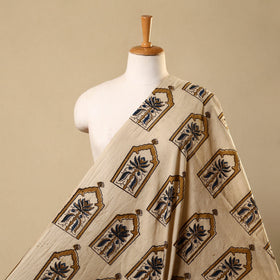 Beige Hand Block Print Cotton Ajrakh Fabric