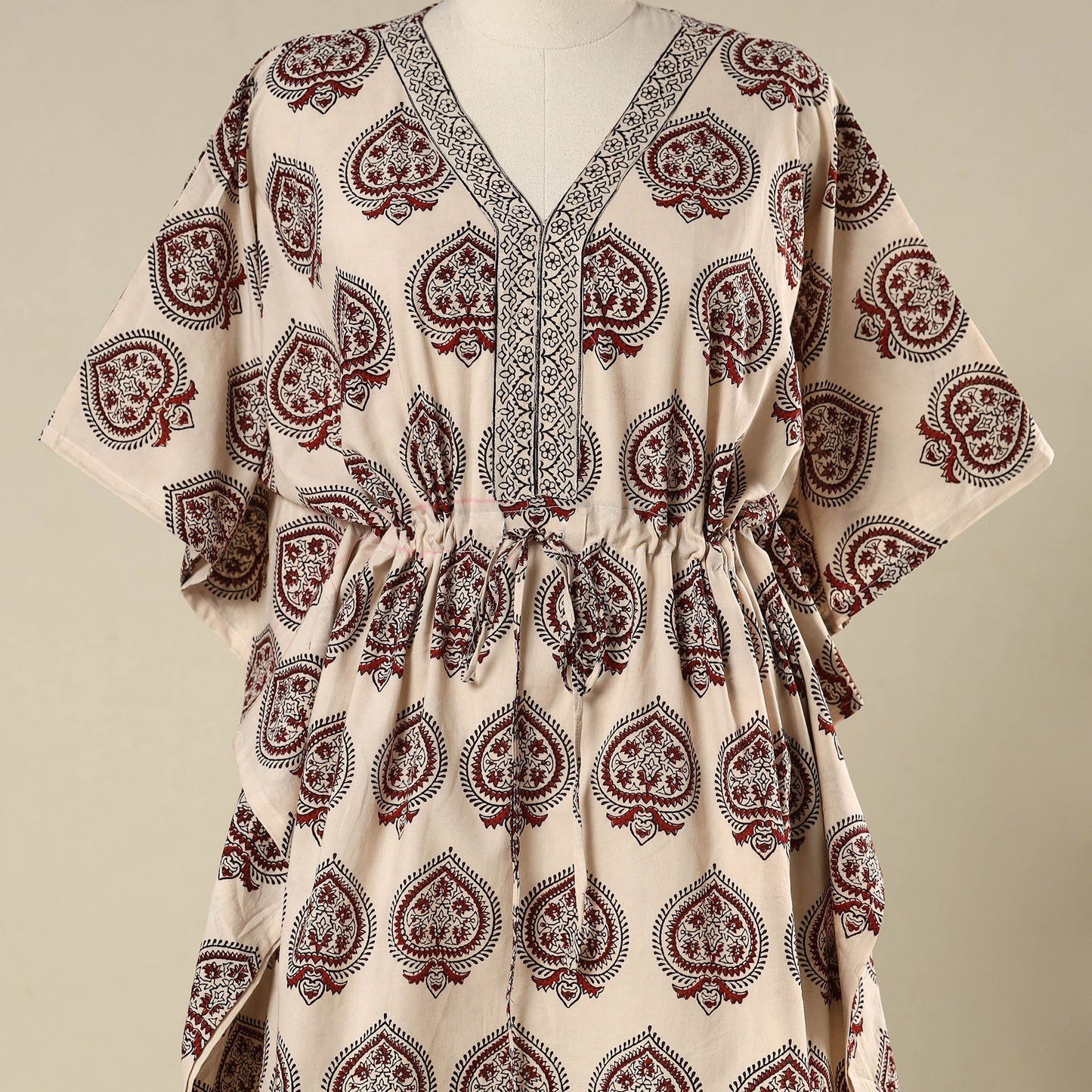 Beige - cotton bagh kaftan with tie-up waist (medium) 04
