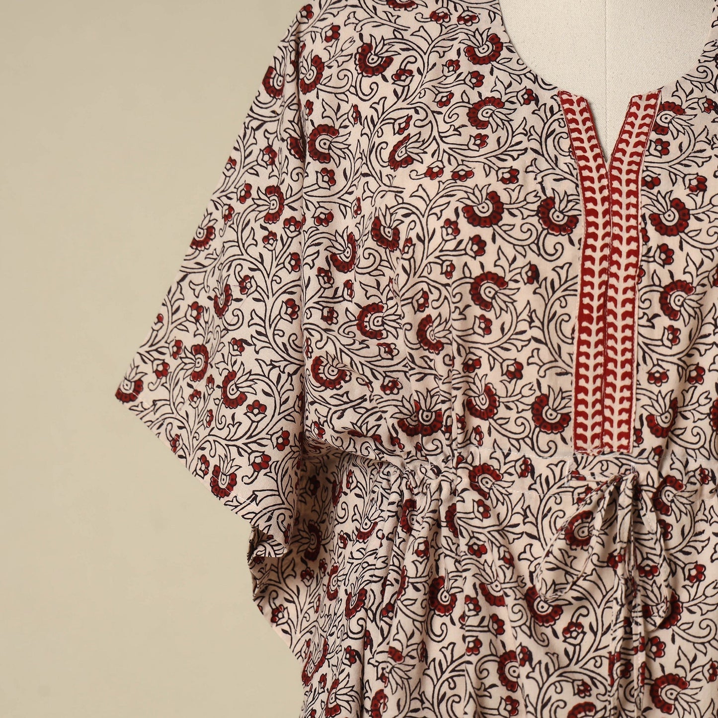 Beige - cotton bagh kaftan with tie-up waist (medium) 24