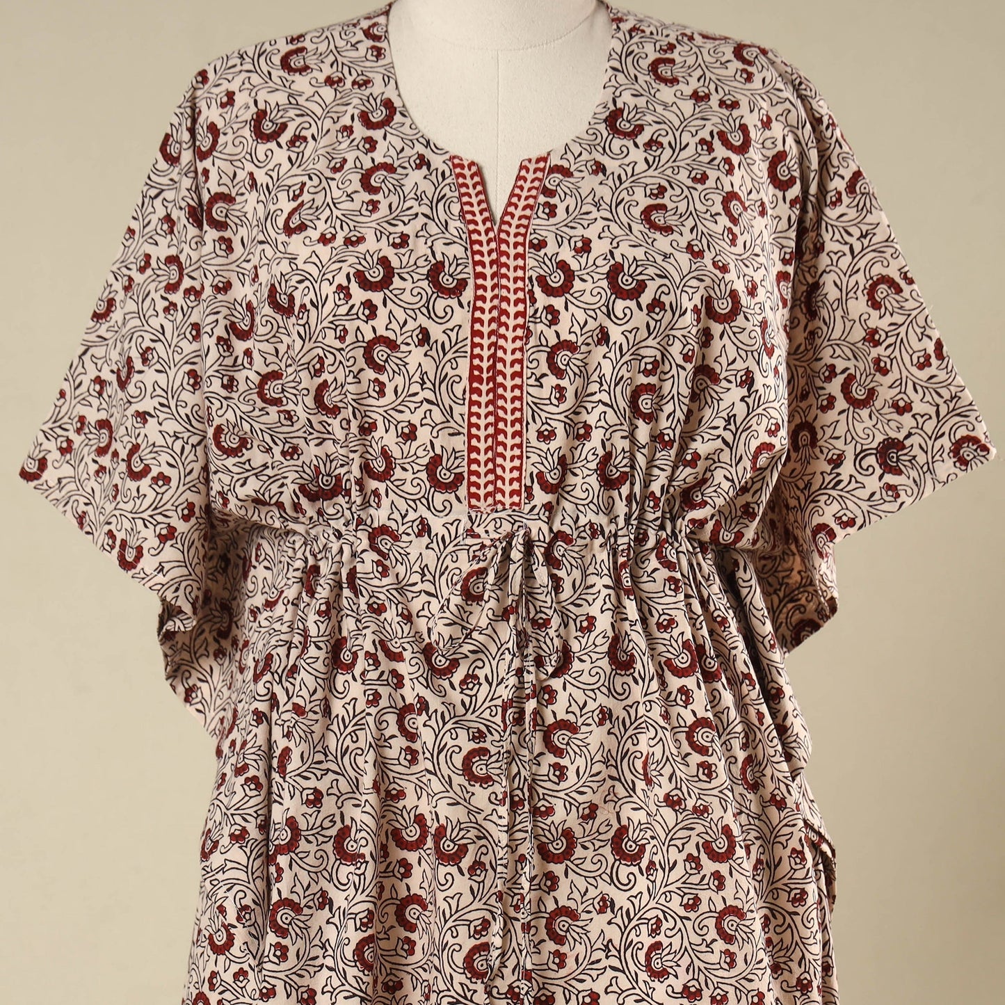 Beige - cotton bagh kaftan with tie-up waist (medium) 24