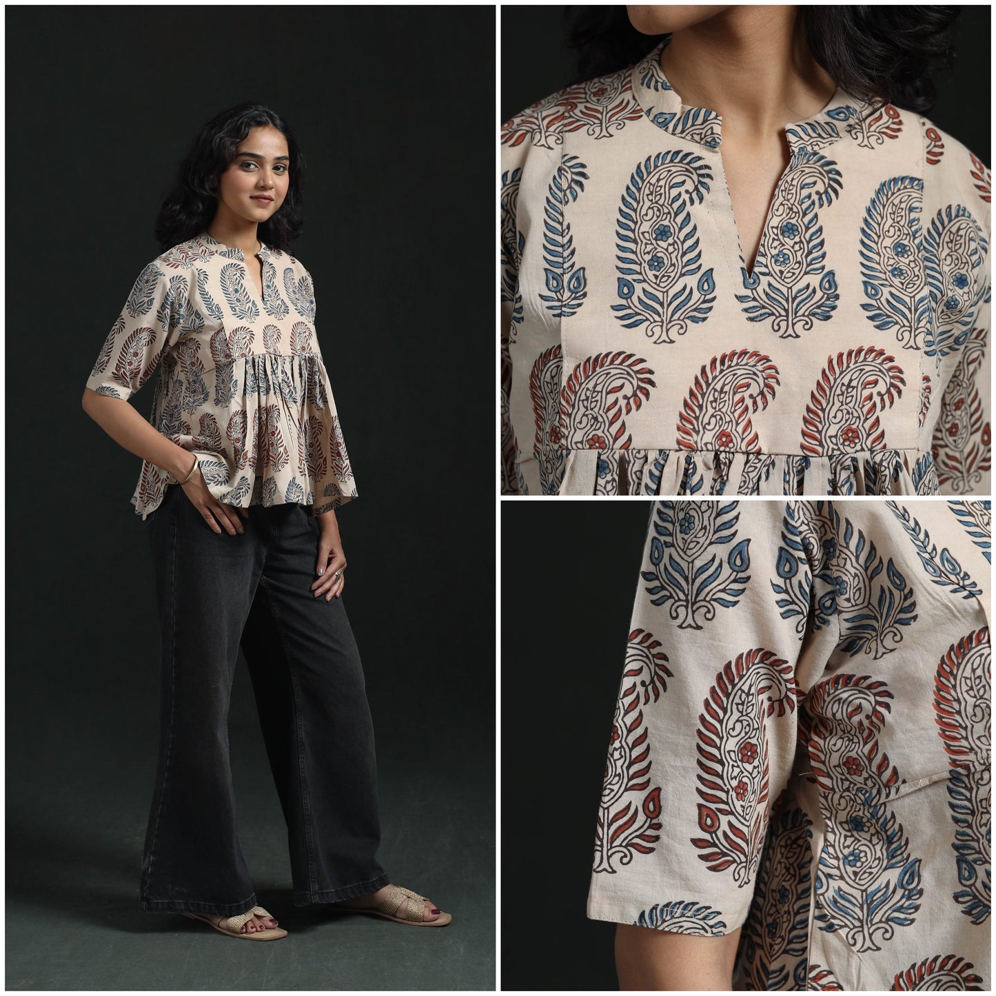 Hand block print cotton natural dyed ajrakh crop top 05