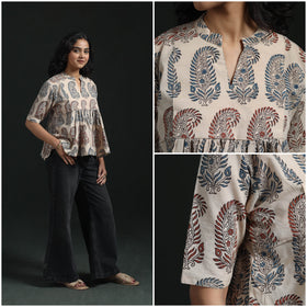 Hand block print cotton natural dyed ajrakh crop top 05