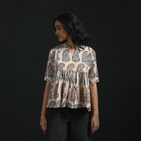 Hand block print cotton natural dyed ajrakh crop top 05