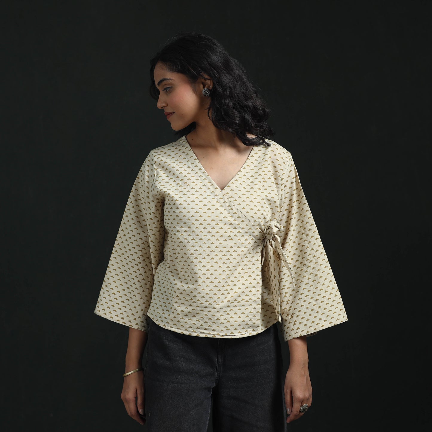 Hand block print cotton natural dyed angrakha ajrakh crop