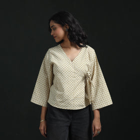 Hand block print cotton natural dyed angrakha ajrakh crop