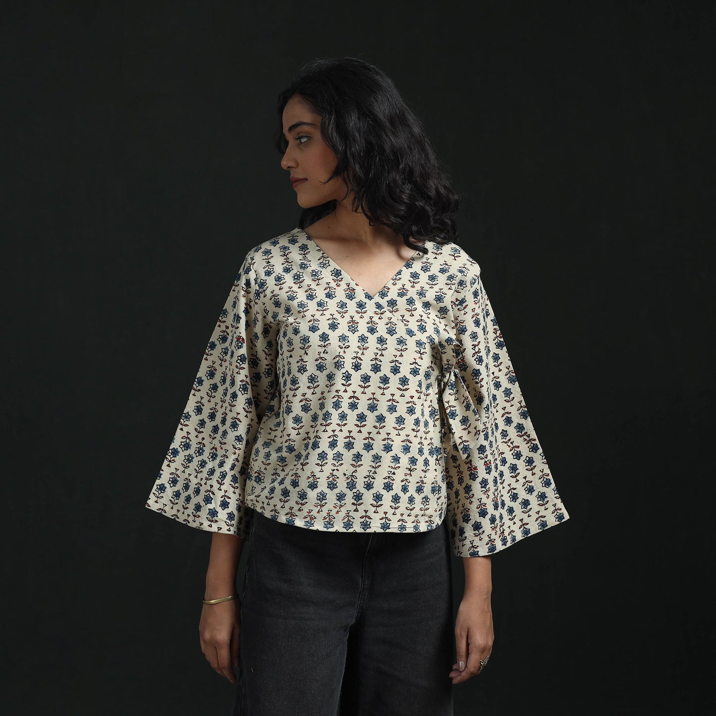 Hand block print cotton natural dyed angrakha ajrakh crop