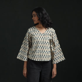 Hand block print cotton natural dyed angrakha ajrakh crop