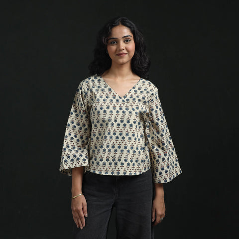 Hand block print cotton natural dyed angrakha ajrakh crop