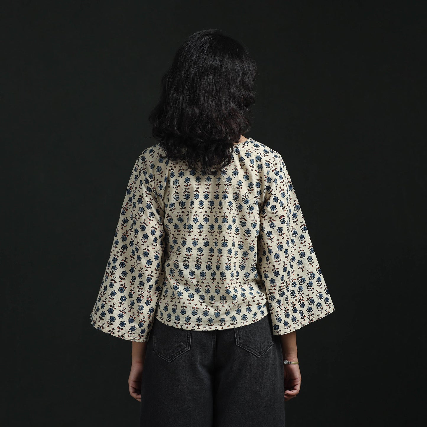 Hand block print cotton natural dyed angrakha ajrakh crop
