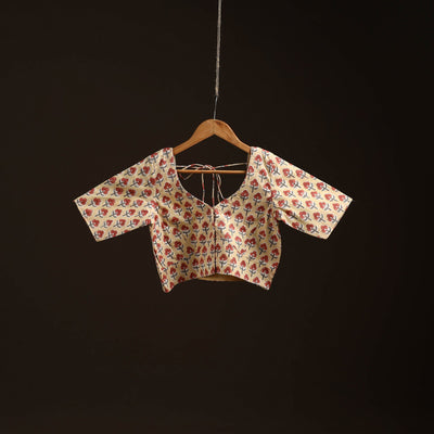 Beige - hand cotton sanganeri readymade blouse 07