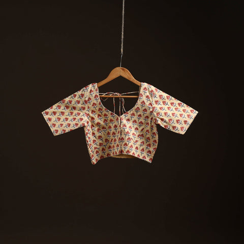 Beige - hand cotton sanganeri readymade blouse 07