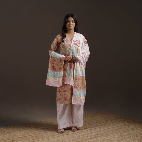 Hand cotton sanganeri suit set with dupatta for women 11