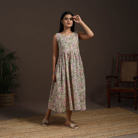 Beige - hand flared sanganeri dress 12 - handcrafted