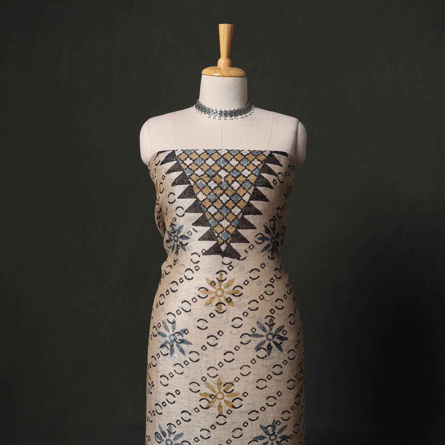 Hand block print linen silk natural dyed ajrakh 2pc