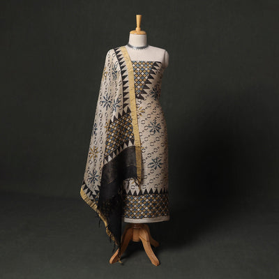 Hand block print linen silk natural dyed ajrakh 2pc