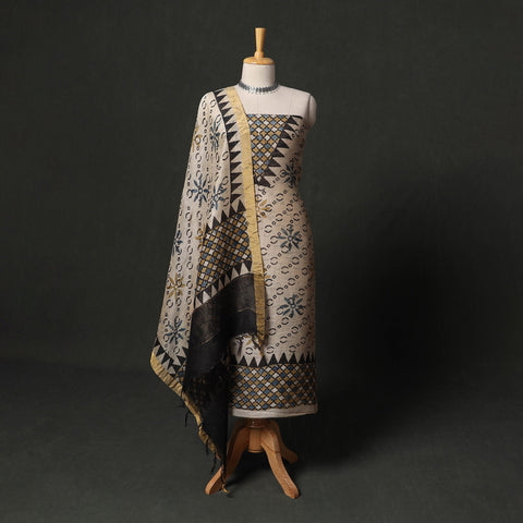Hand block print linen silk natural dyed ajrakh 2pc