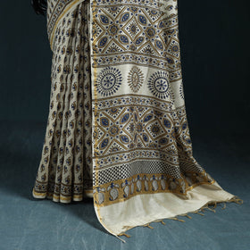 Hand block print natural dyed chanderi silk ajrakh saree 12