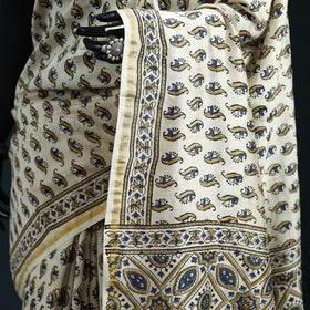 Hand block print natural dyed chanderi silk ajrakh saree 12