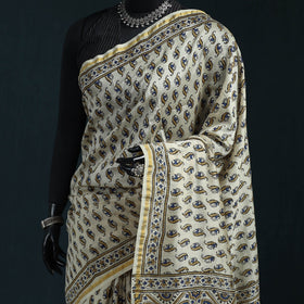 Hand block print natural dyed chanderi silk ajrakh saree 12