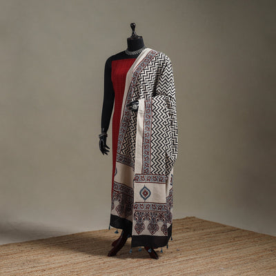 Hand natural dyed cotton dupatta with tassels 14