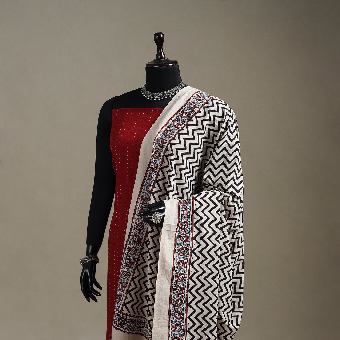 Hand natural dyed cotton dupatta with tassels 14