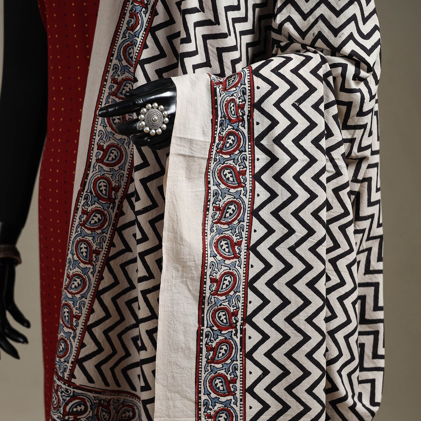 Hand natural dyed cotton dupatta with tassels 14