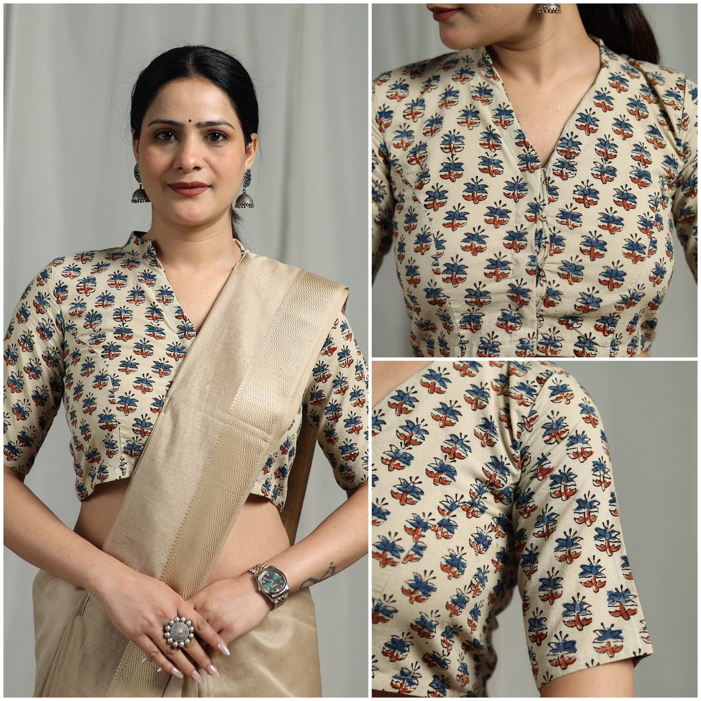 Hand natural dyed cotton readymade blouse 10 - handcrafted